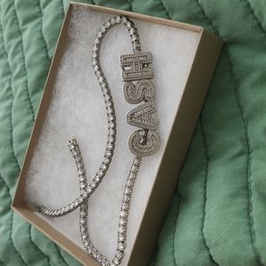 Baguette crystal diamond Chain, 925 sterling silver chain,crystal choker, M BOX